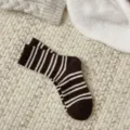 Women thick striped mid-tube socks, brown winter retro warm knit casual hosiery variant. - One Size / Dark Coffee