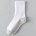 Men's white mid-calf athletic socks with grey heel and toe, breathable cotton casual wear. - One Size / Light Gray