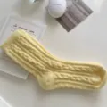 Cozy yellow fleece lined cable knit winter socks, warm plush floor socks for women. - One Size / Turmeric