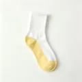 White and yellow color block mid-calf sport socks, breathable and comfortable daily wear. - One Size / Yellow