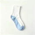 Men color block mid-calf socks, breathable cotton sports casual white blue socks. - One Size / Blue