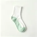 White and mint green color block mid-calf socks, breathable cotton sports socks. - One Size / Green