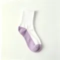 Men's mid-calf casual socks in crisp white with stylish purple heel and toe contrast details. - One Size / Purple