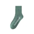Solid green mid-calf socks for men, breathable, comfortable daily cotton knit wear. - One Size / Light Green