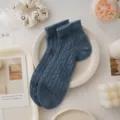 Blue lace mesh short socks for women, summer breathable sweet style casual ankle socks. - One Size / Fog Blue