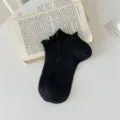 Black ruffle socks for women cute sweet short hosiery japanese style aesthetic footwear fashion - One Size / Black
