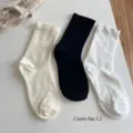 Women solid color mid-calf slouch socks, casual spring daily wear cotton knit socks set. - One Size / Multicolor