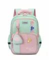 Schueler Rucksack in frischem Gruen und Rosa, mit mehreren Fächern und niedlichen Taschen. - Grün und Rosa