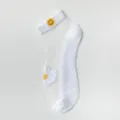 Transparent crystal socks, white summer thin glass silk short socks with daisy and smiley. - One Size / White