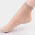 Women sheer nude ankle socks with anti-slip cotton sole and breathable velvet material. - 5 Pairs Pack / Nude