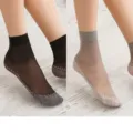 Sheer Velvet Socks Mid-Tube Cotton Bottom Anti-Slip Variant Multi-Color Set for Women - 5 Pairs Pack / Black and Gray