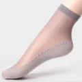 Women sheer crystal velvet mid-calf socks with breathable cotton sole, thin anti-snag gray - 5 Pairs Pack / Gray