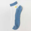Sheer crystal short socks for women, summer thin transparent ankle socks with cute daisy floral pattern - One Size / Dark Blue