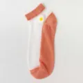 Orange sheer crystal ankle socks for women, featuring cute white daisy floral detail. - One Size / Orange