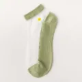 Sheer crystal ankle socks for women, summer thin transparent socks with cute daisy embroidery. - No Packaging / Green
