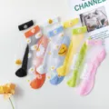 Cute daisy sheer mesh ankle socks for women, breathable summer ice silk short socks. - One Size / Random Mixed Colors