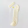 Yellow sheer crystal ankle socks for women, summer thin transparent boat socks with small daisy. - No Packaging / Light Yellow