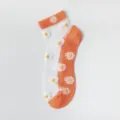 Orange sheer daisy crystal socks for women, summer thin transparent ankle socks style. - One Size / Orange