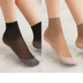 Women thin velvet crew socks with non-slip cotton sole multi-color variant pair for daily wear - Black And Coffee