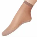 Women thin velvet skin-tone mid-tube socks with anti-slip cotton bottom for spring summer - Coffee