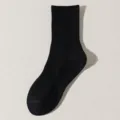 Mens black long ribbed cotton socks solid color casual breathable athletic long tube socks - One Size / Black Crew