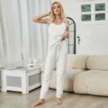 Cozy women fuzzy fleece loungewear set, soft camisole and pants for warm autumn and winter. - S / Top And Bottom / White
