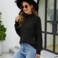 Women's Black Turtleneck Knit Sweater Casual Long Sleeve Pullover Autumn Winter Fashion - S / Tops / Black