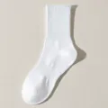 Solid white ribbed long socks, comfortable cotton casual daily athletic crew socks - One Size / White Crew
