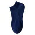 Men's solid navy blue short ankle socks, breathable combed cotton casual athletic socks for daily wear. - One Size / Navy Short Tube