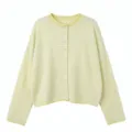Women striped knitted cardigan loose crew neck single breasted long sleeve casual sweater - S / Tops / Light Yellow Striped