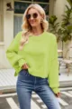 Oversized crew neck knit sweater for women, stylish long sleeve casual pullover top. - Light Green