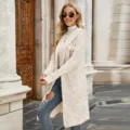 Women long hooded zebra print knit cardigan sweater for casual winter coat outerwear - S / Top (A903) / Beige
