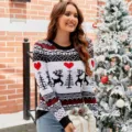 Damen Weihnachtspullover Langarm Norwegermuster Strickpullover in Weiß Stil Variante - S / A1048 Weihnachtspullover