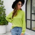 Women neon green turtleneck long sleeve sweater knit pullover casual autumn winter daily top - S / Tops / Green