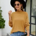 Women Solid Color Turtleneck Long Sleeve Knit Sweater Casual Pullover Top Autumn Winter - S / Tops / Brown
