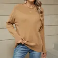 Solid color boat neck women sweater long sleeve knit pullover autumn winter casual top - S / Camel
