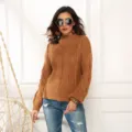 Damen brauner Zopfmuster Pullover, lässiger Langarm Stehkragen Strickpulli für Herbst. - S / Khaki