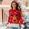 Damen Weihnachten Rentier Strickpullover Lässige Langarm Winter Pullover festliche Kleidung - S / A1073 Roter Weihnachtspullover