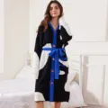 Thickened plush hooded sleeprobe for women, cozy winter casual loungewear and pajamas. - One Size / Robe / Black and White