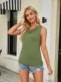 Women green sleeveless knit top cowl neck summer casual pullover sweater vest for daily wear - S / Green
