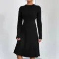 Black ribbed knit sweater and midi skirt two-piece set for women autumn winter wear. - S / Black