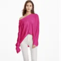 Women casual off-the-shoulder pink knit sweater long sleeve loose pullover top style - S / Pink