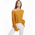 Women off shoulder yellow knit sweater casual oversized pullover jumper top fashion apparel - S / Yellow