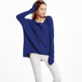 Women's blue long sleeve loose knit pullover sweater casual autumn winter fashion top - S / Blue