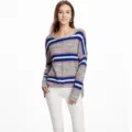Women's Striped Knitted Sweater Plus Size Casual Pullover Long Sleeve Fall Top - Grey Blue Striped