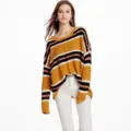 Women's Striped Long Sleeve Crewneck Casual Pullover Knitwear Yellow Sweater Top - Yellow and Black Striped