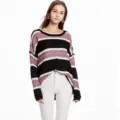 Women Striped Knit Sweater Casual Long Sleeve Colorblock Pullover Fall Winter Tops - Black and Pink Striped