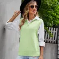 Chaleco de punto verde claro para mujer, parte superior sin mangas con cuello en V camisa blanca. - S / Verde