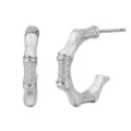 Boucles d'oreilles créoles bambou argent 925 brossé, design vintage chic pour femme. - Or blanc