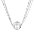 Collier en argent 925 multi-brins avec pendentif boule brossée pour femme élégant et chic - Style (XD885) / Or blanc